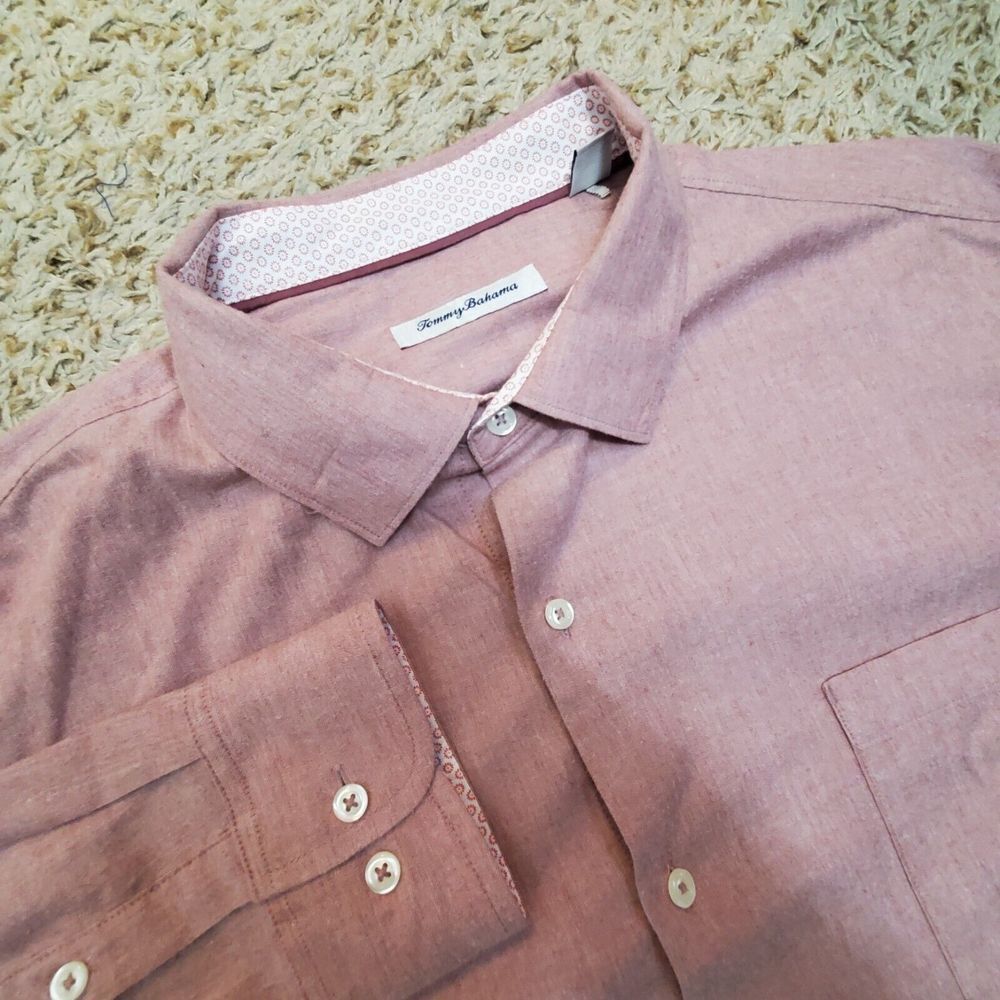 Tommy Bahama Mens XXL Long‎ Sleeve Button Up Light Red Shirt